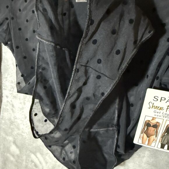 NWT Spanx Bodysuit XL Smoothing Mesh Flocked Polka Dot Layered Smooth Black - Picture 8 of 10